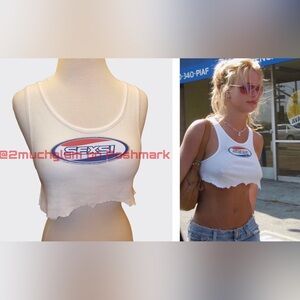 Britney Spears “Sexsi” custom white ribbed cut tank top